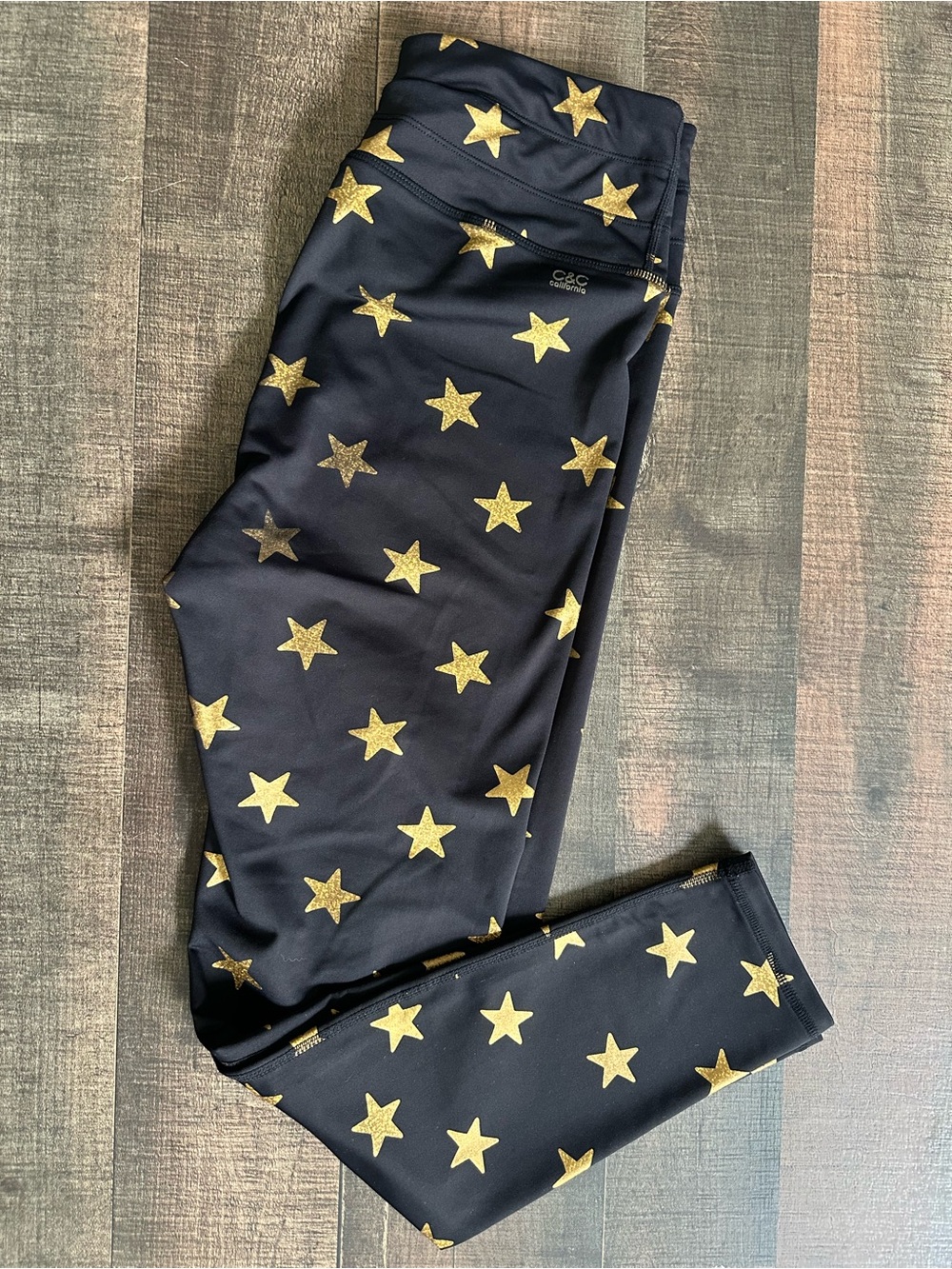 C&C California Black Leggings with Gold Star Print